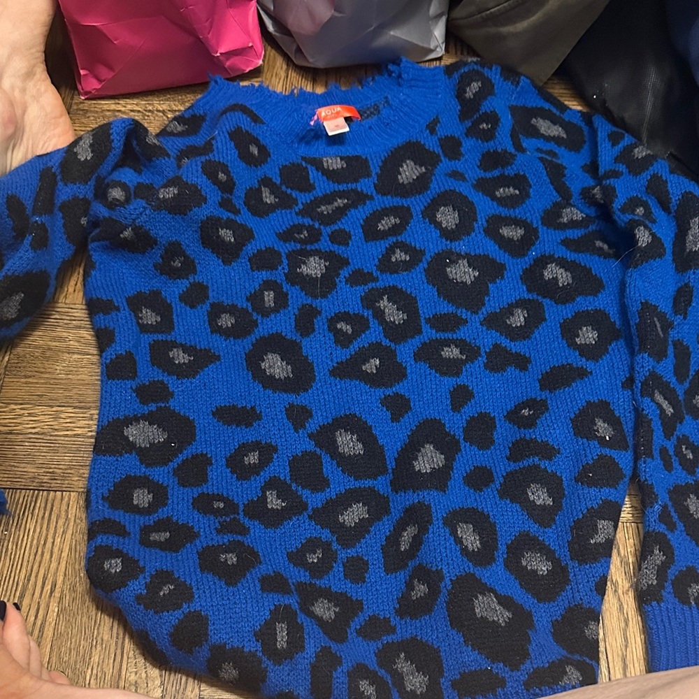 Vibrant Blue Animal Print Kids Sweater
